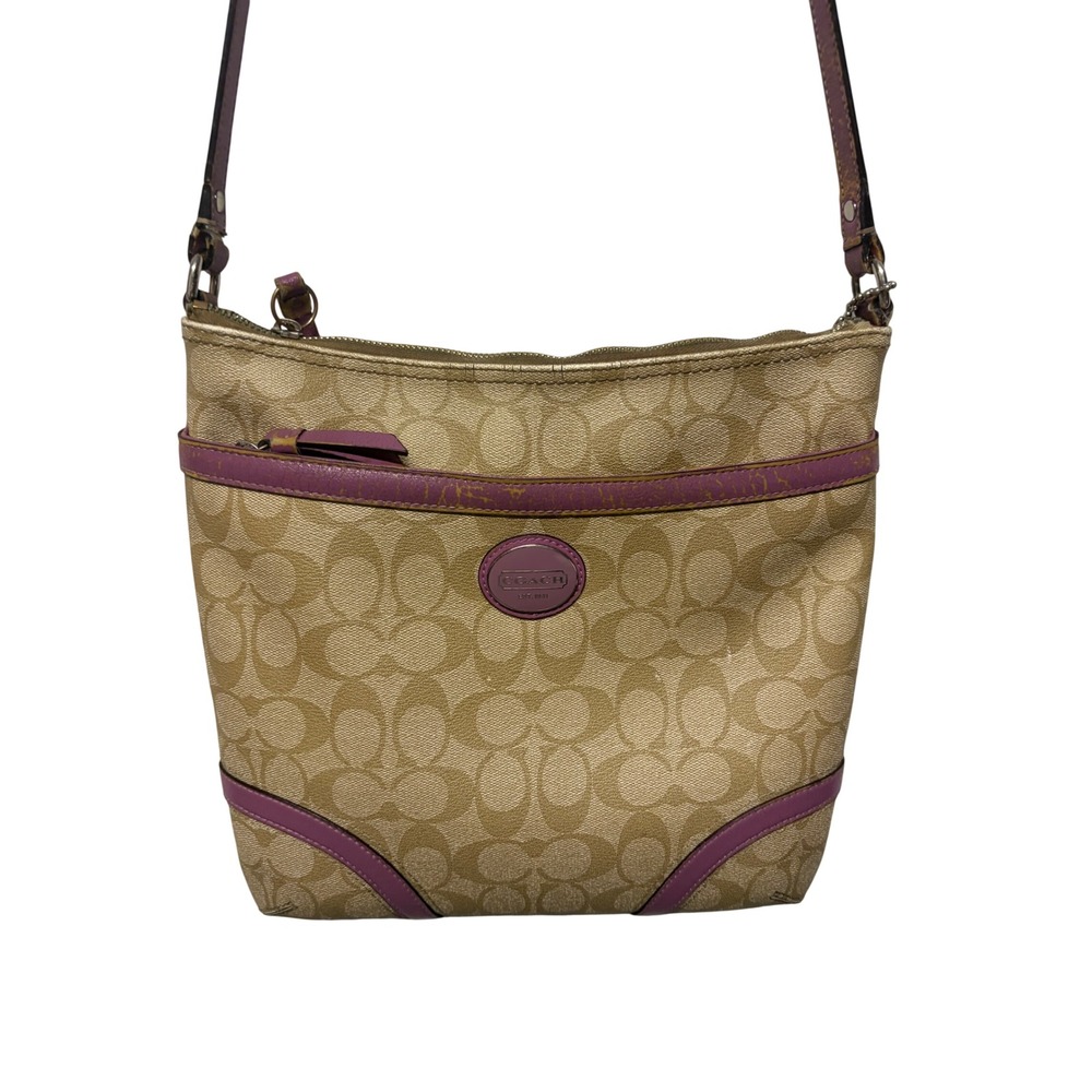 Coach Signature File Bag Khaki Purple Monogram Crossbody F18926